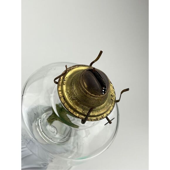 Vintage Clear Glass Hurricane Embossed Oil Lamp Hurricane Shade w/ Eagle Burner - Picture 3 of 7